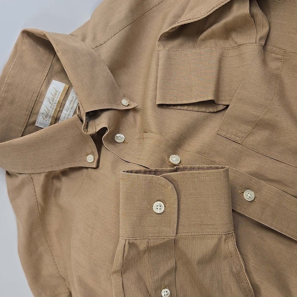 Gold Label Roundtree & Yorke Men’s Dress Shirt 16/33 Brown 100% Cotton Pinpoint.